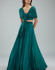 Emerald Green Crepe Hand Embroidered Skirt Set