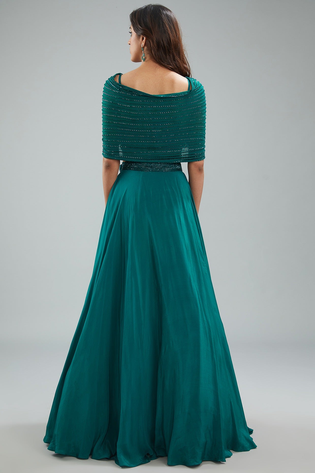 Emerald Green Crepe Hand Embroidered Skirt Set