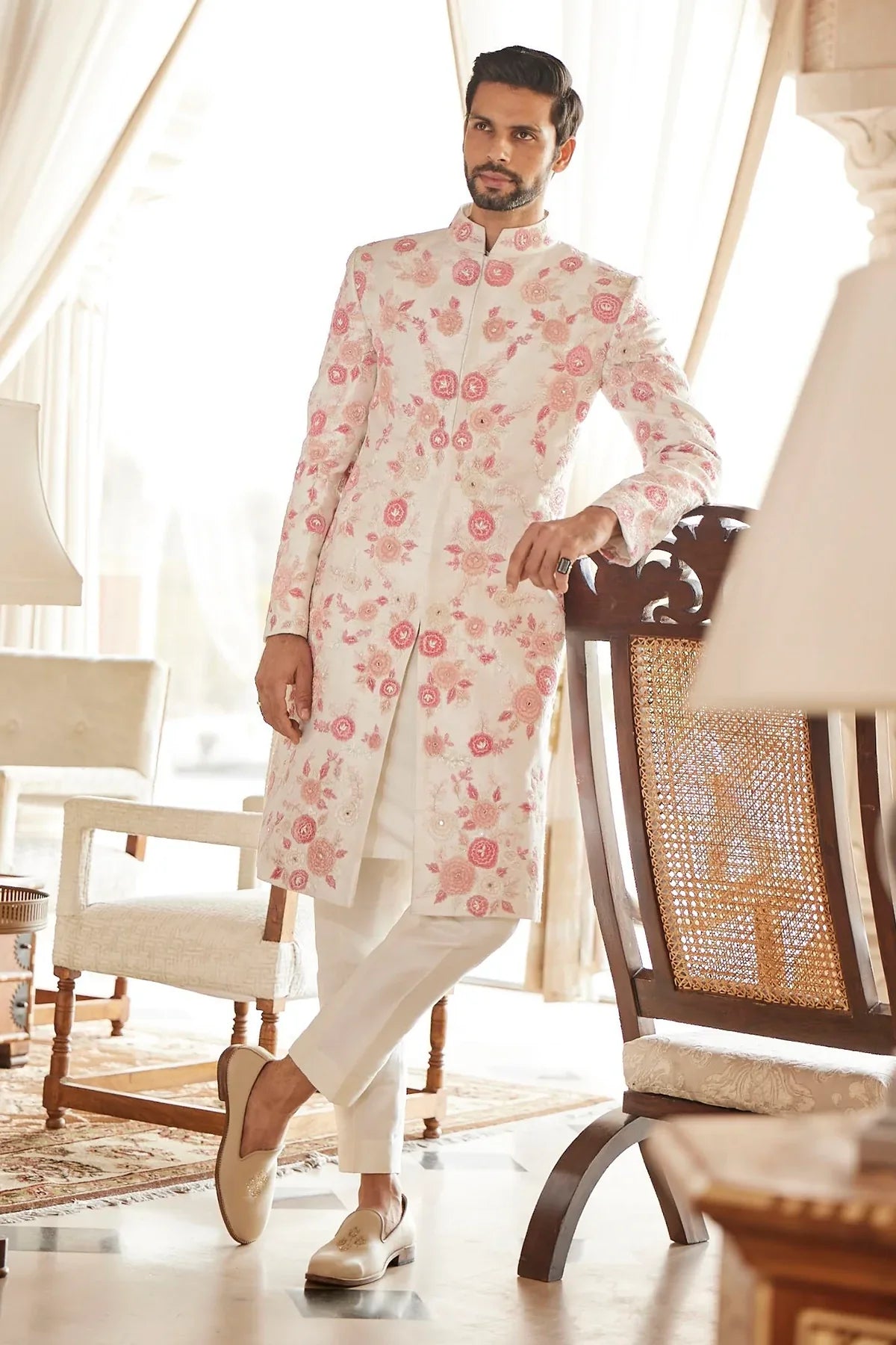 IVORY FLORAL APPLIQUE SHERWANI - ready to ship