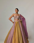 Mustard Multicolor Corset Skirt With Dupatta Set