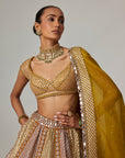 Mustard Multicolor Heavy Metallic Lehenga With Green Dupatta