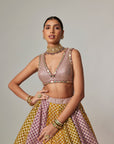 Mustard Multicolor Crop Top With Dupatta