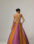 Mustard Multicolor Linear Lehenga With Sweetheart Neck Blouse