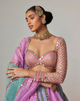 Mauve Multicolor Sequin Scattered Lehenga With Sweetheart Full Sleeve Blouse