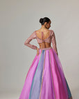 Mauve Multicolor Linear Lehenga With Sweetheart Full Sleeve Blouse