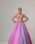 Mauve Multicolor Linear Lehenga With Sweetheart Full Sleeve Blouse