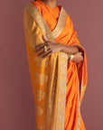 Orange Colour-Block Brocade Saree