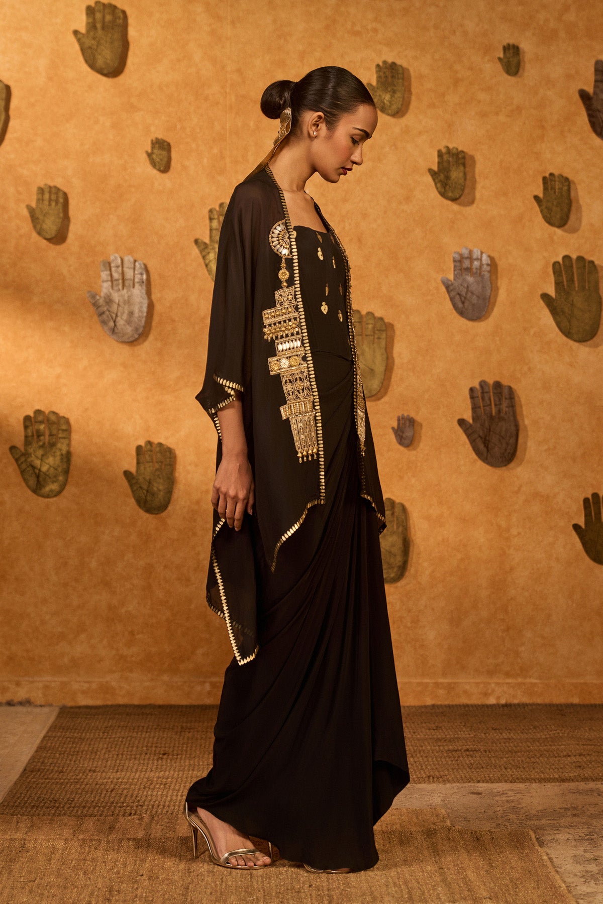 Black Heartbeat Draped Corset Set