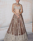 The Wild Matsya Champagne on Silk Lehenga
