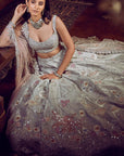 The Ice Blue Flamingo Landscape Lehenga