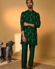 Bottle Green Tropical Kurta Set