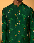 Bottle Green Tropical Kurta Set
