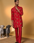 Red Tropical Kurta Set