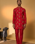 Red Tropical Kurta Set