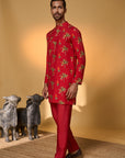 Red Tropical Kurta Set