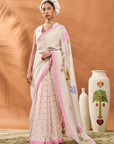 Ivory Floral Frame Saree