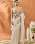 Ivory Stripe Garden Grid Saree
