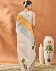 Ivory Stripe Garden Grid Saree