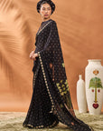 Black Striped All Fours Saree