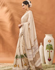 Ivory Tree Of Hearts Saree