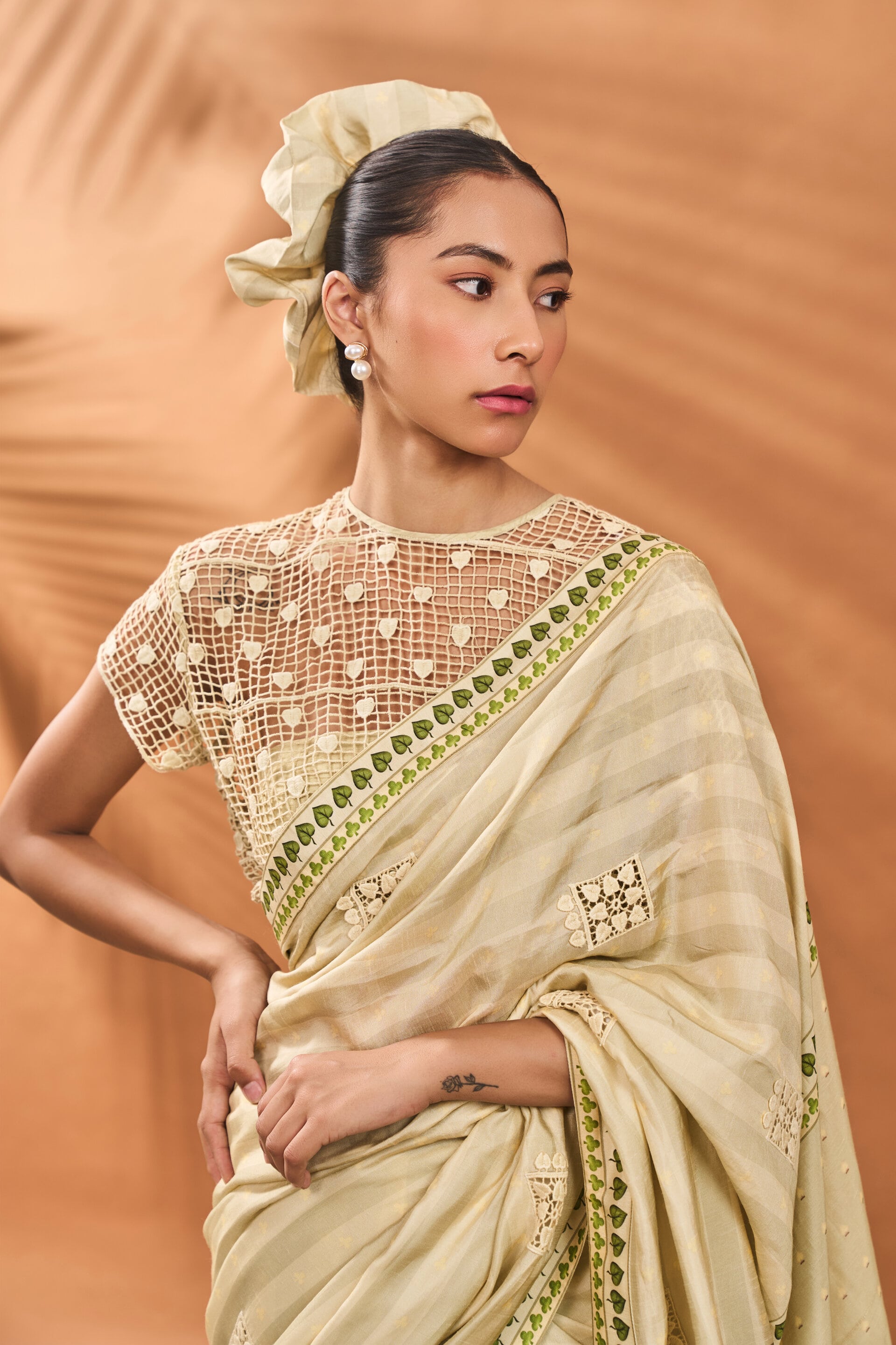 Sage Green Striped All Fours Saree