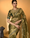 Green Polka Tissue Saree
