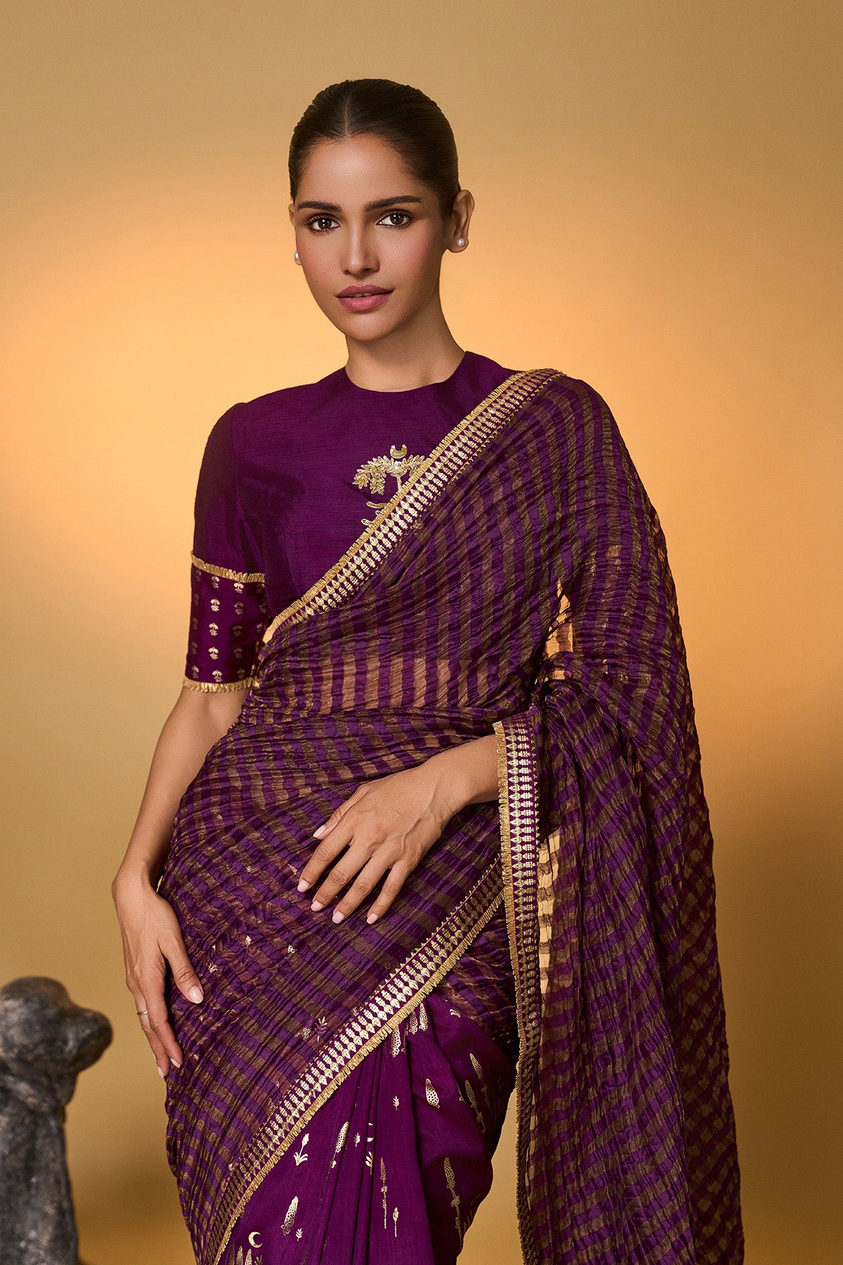 Purple Moonfield Zari Stripes Saree