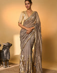 Grey Moonfield Zari Stripes Saree