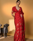 Red Tropical Nandi Saree