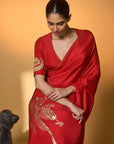 Red Tropical Nandi Saree