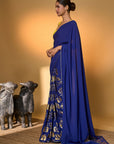 Electric Blue Tropical Camera Saree