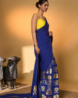 Electric Blue Tropical Camera Saree