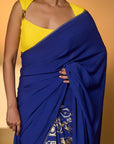 Electric Blue Tropical Camera Saree
