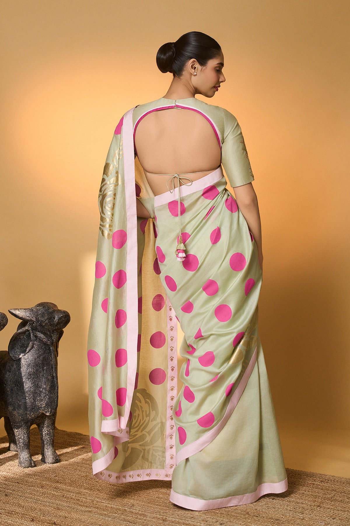 Mint Rose Blush Polka Saree