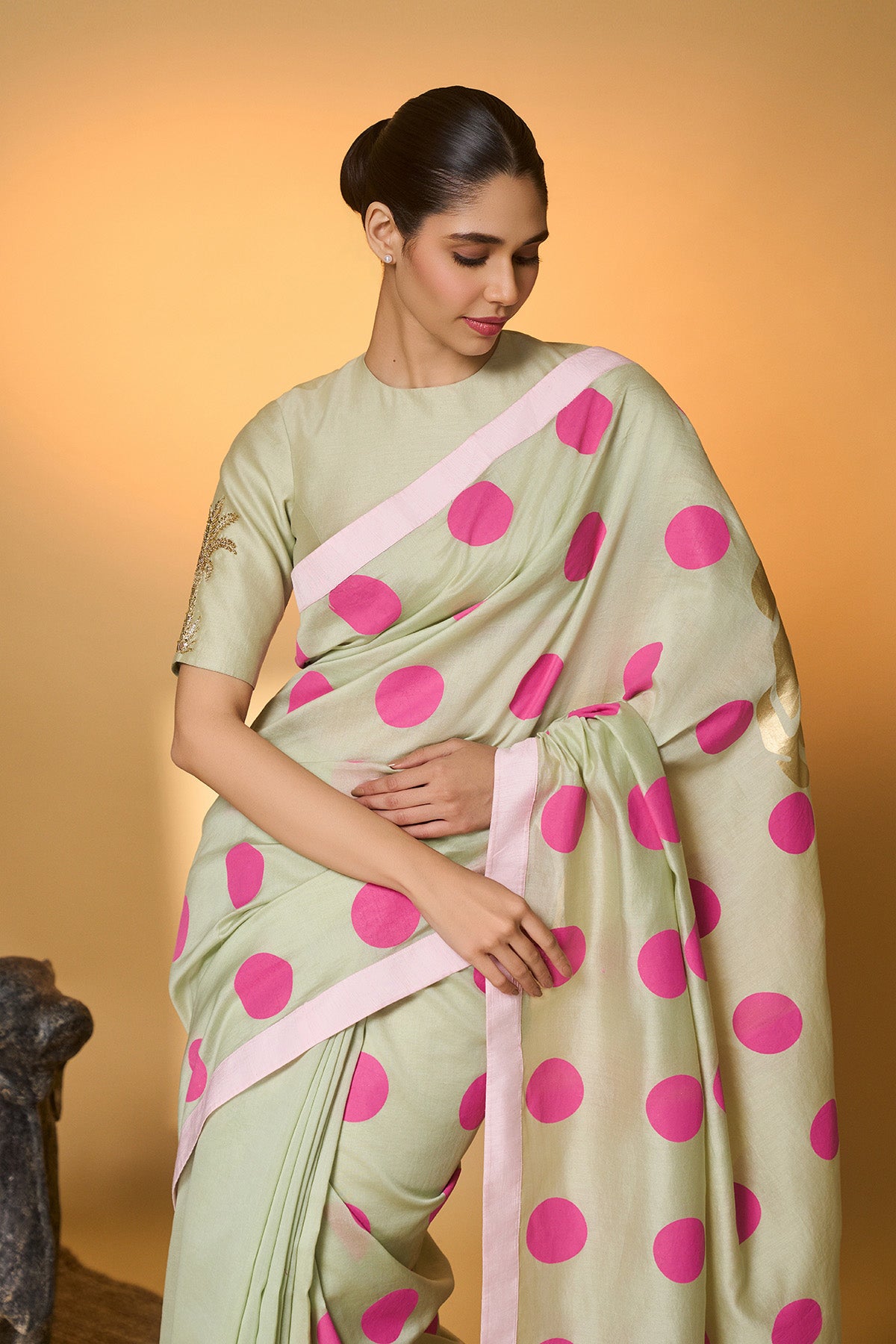 Mint Rose Blush Polka Saree