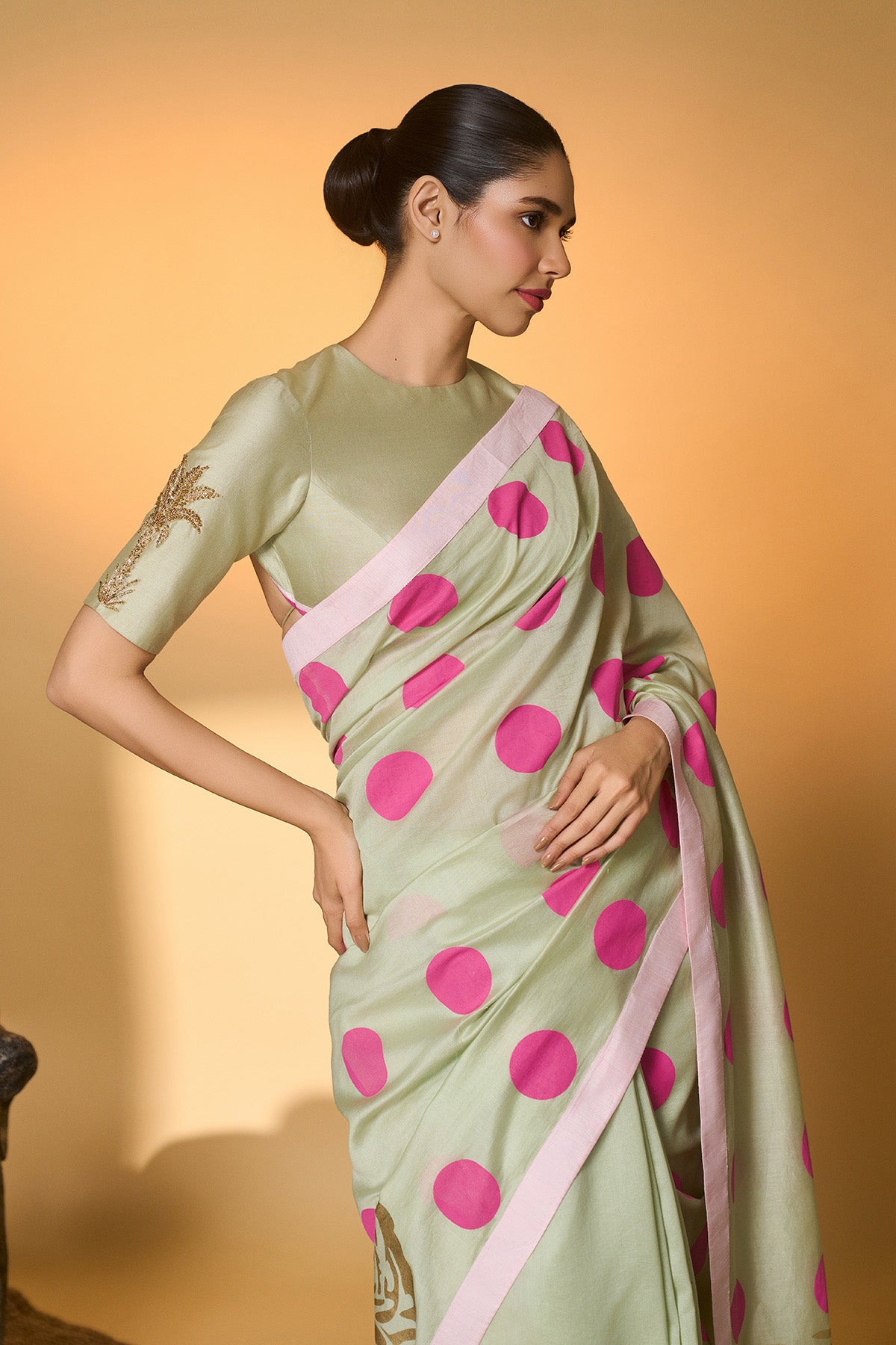 Mint Rose Blush Polka Saree