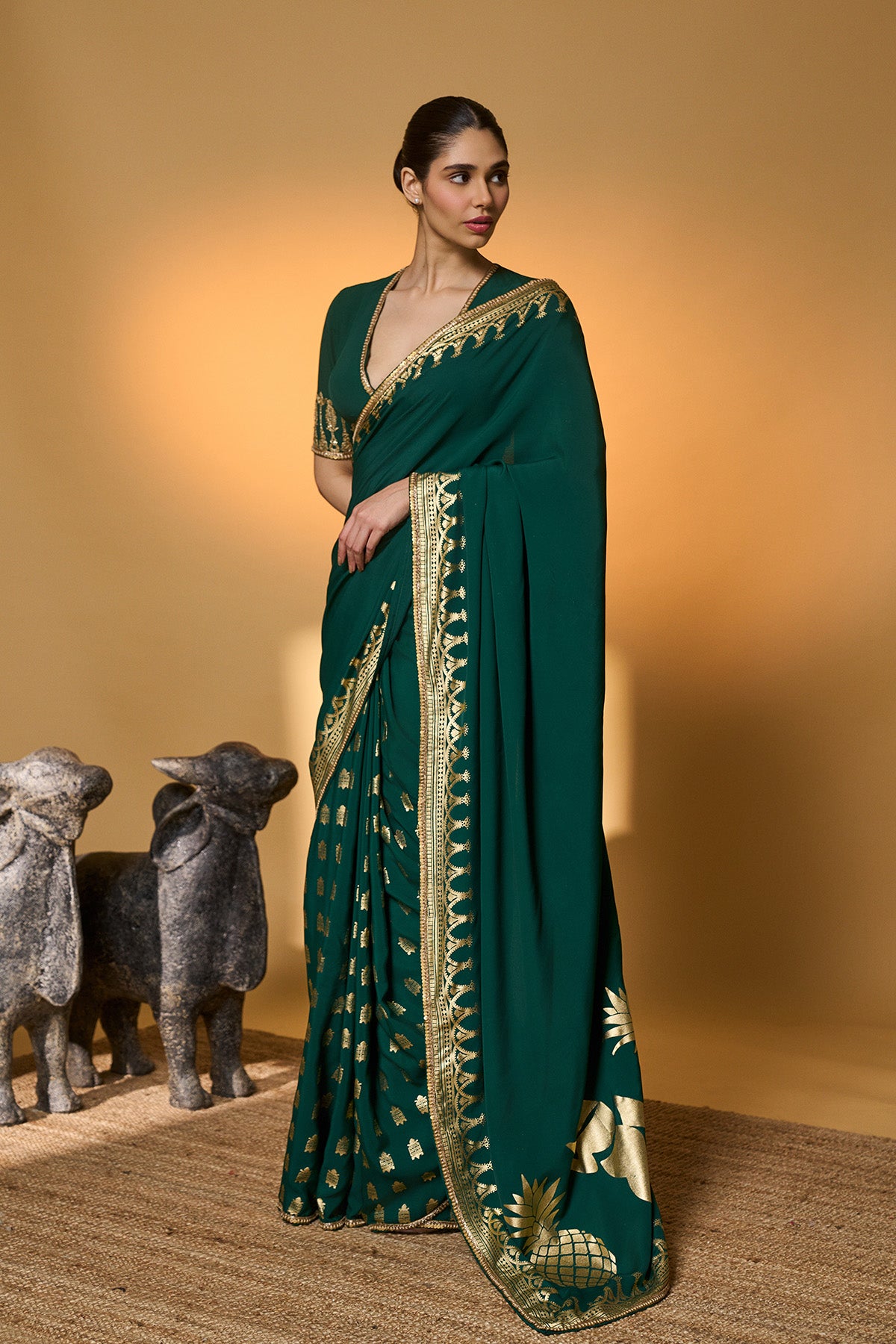 Green Trpoical Amber Arches Saree