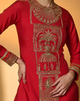 Red Khidki Kurta Set