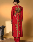 Red Khidki Kurta Set