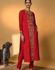 Red Khidki Kurta Set