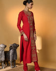 Red Khidki Kurta Set