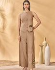 Beige Trellis Palm Waistcoat Set