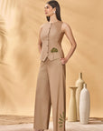 Beige Trellis Palm Waistcoat Set