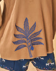 Tan Trellis Palm Embroidred Top