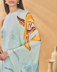 Blue Feathered Asymmetrical Kaftan