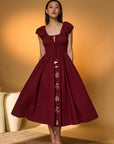 Maroon Smocked Midi Dress