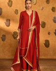 Red Mandarin Sky Kurta Set