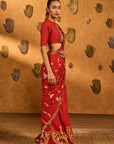 Red Crushed Folkstone Saree