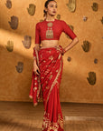 Red Crushed Folkstone Saree