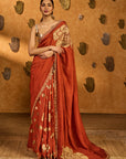Rust Windrose Crushed Saree